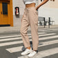 Beige Daverri Fashions cotton linen joggers with drawstring waist
