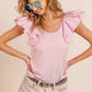 BiBi Wide Layered Ruffle Sleeve Scoop Neck Ribbed Top Tops