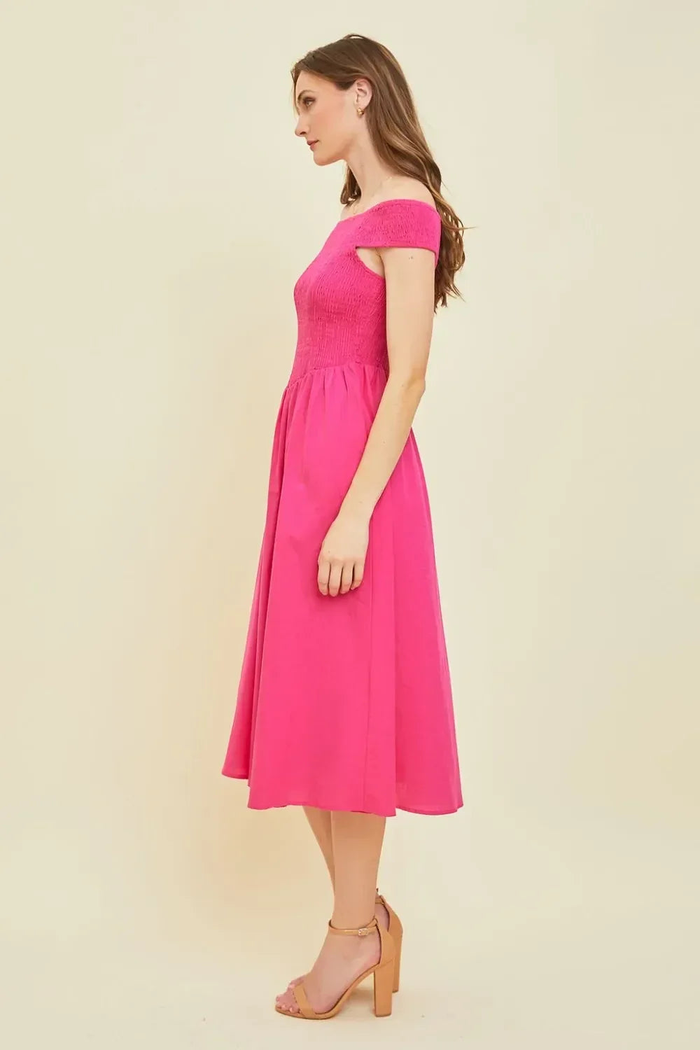 HEYSON Off-Shoulder Smocked Midi Dress - DAVERRI FASHIONS