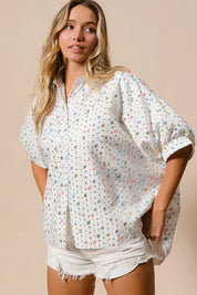 BiBi Sequin Striped Short Dolman Sleeve Blouse | Daverri Fashions