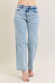 Light Judy Blue Full Size High Waist Stone Wash Straight Jeans Plus Size | Jeans Daverri Fashions