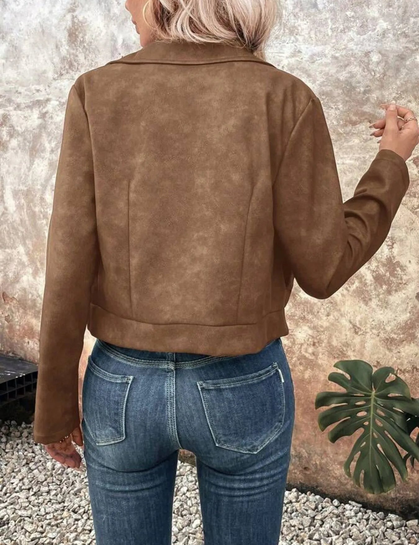 Zip Up Suede Cropped Moto Jacket | Jackets Daverri Fashions