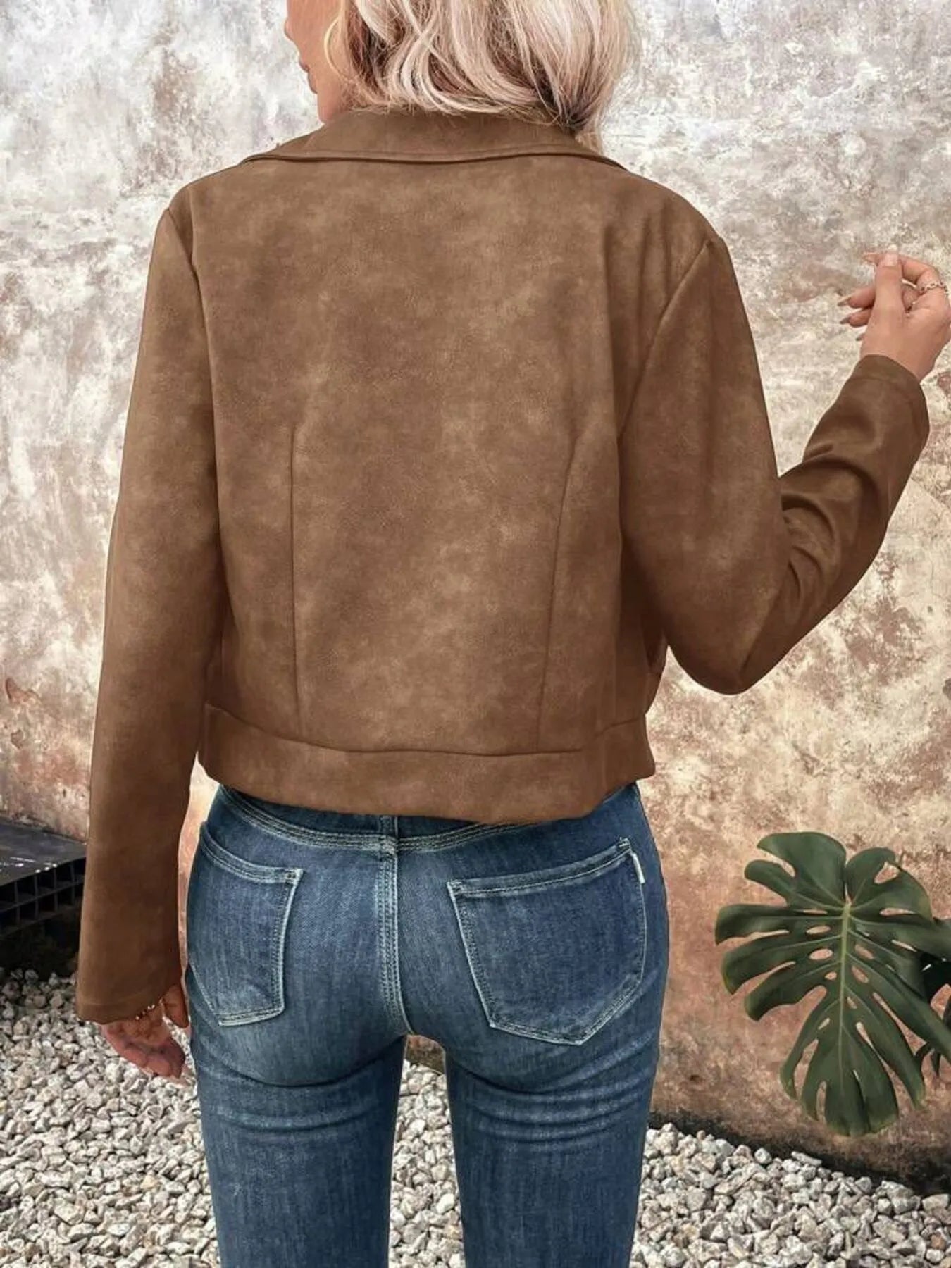 Zip Up Suede Cropped Moto Jacket | Jackets Daverri Fashions