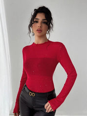 Glitter Long Sleeve Fitted Top | Tops Daverri Fashions