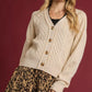 Umgee Chunky Cable Knit V-Neck Button-Up Cardigan Ecru - DAVERRI FASHIONS