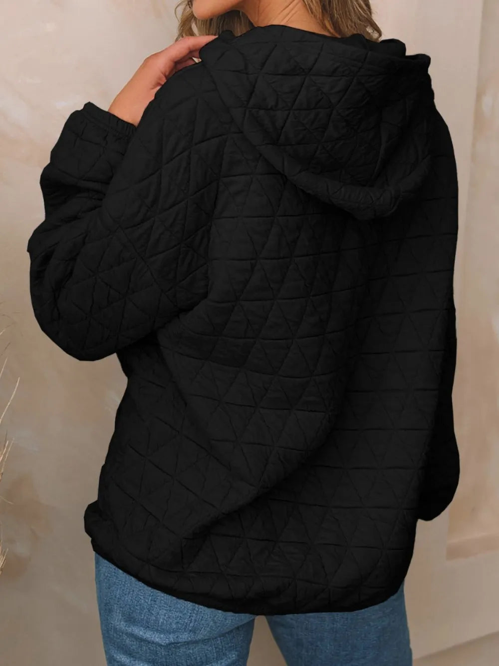 Textured Long Sleeve Hoodie with Pockets | Hoodies Daverri Fashions