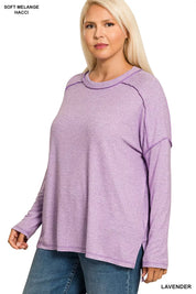 Zenana Full Size Melange Hacci Exposed Seam Hi-low Tee Plus Size | T-Shirts Daverri Fashions