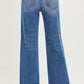 Blue Risen high-rise wide-leg denim jeans with rolled cuffs