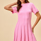 SO ME wide rib short sleeve pink knitted mini dress with flutter sleeves and flared skirt