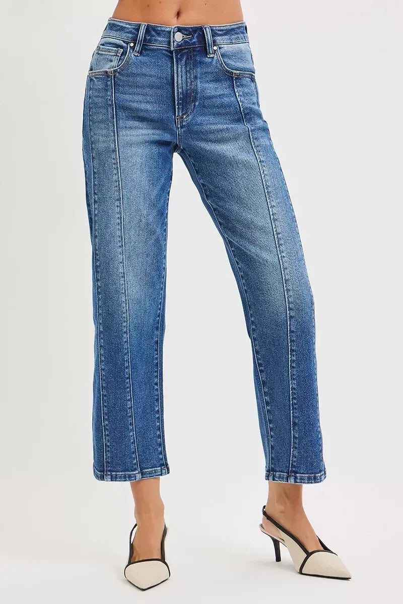 RISEN High Rise Crop Straight Jeans - DAVERRI FASHIONS