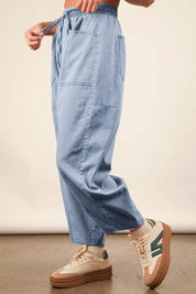 VERY J Washed Chambray Barrel Denim Pants | Jeans Daverri Fashions
