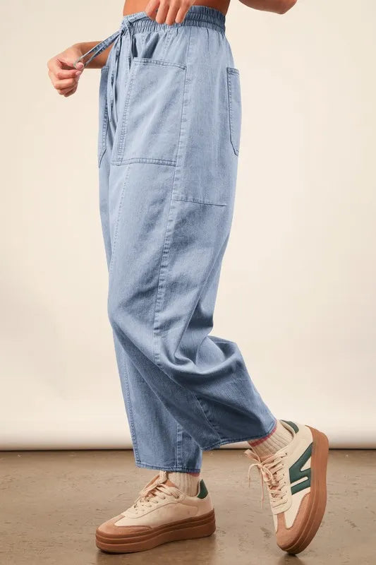 VERY J Washed Chambray Barrel Denim Pants | Jeans Daverri Fashions