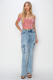 RISEN Full Size High Rise Cargo Flare Jeans Jeans