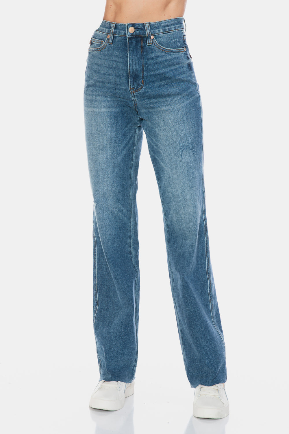 Judy Blue Tummy Control Cut Raw Hem Straight Jeans Bottoms