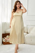 Plus size tie-shoulder midi night dress in soft satin beige with scoop neckline