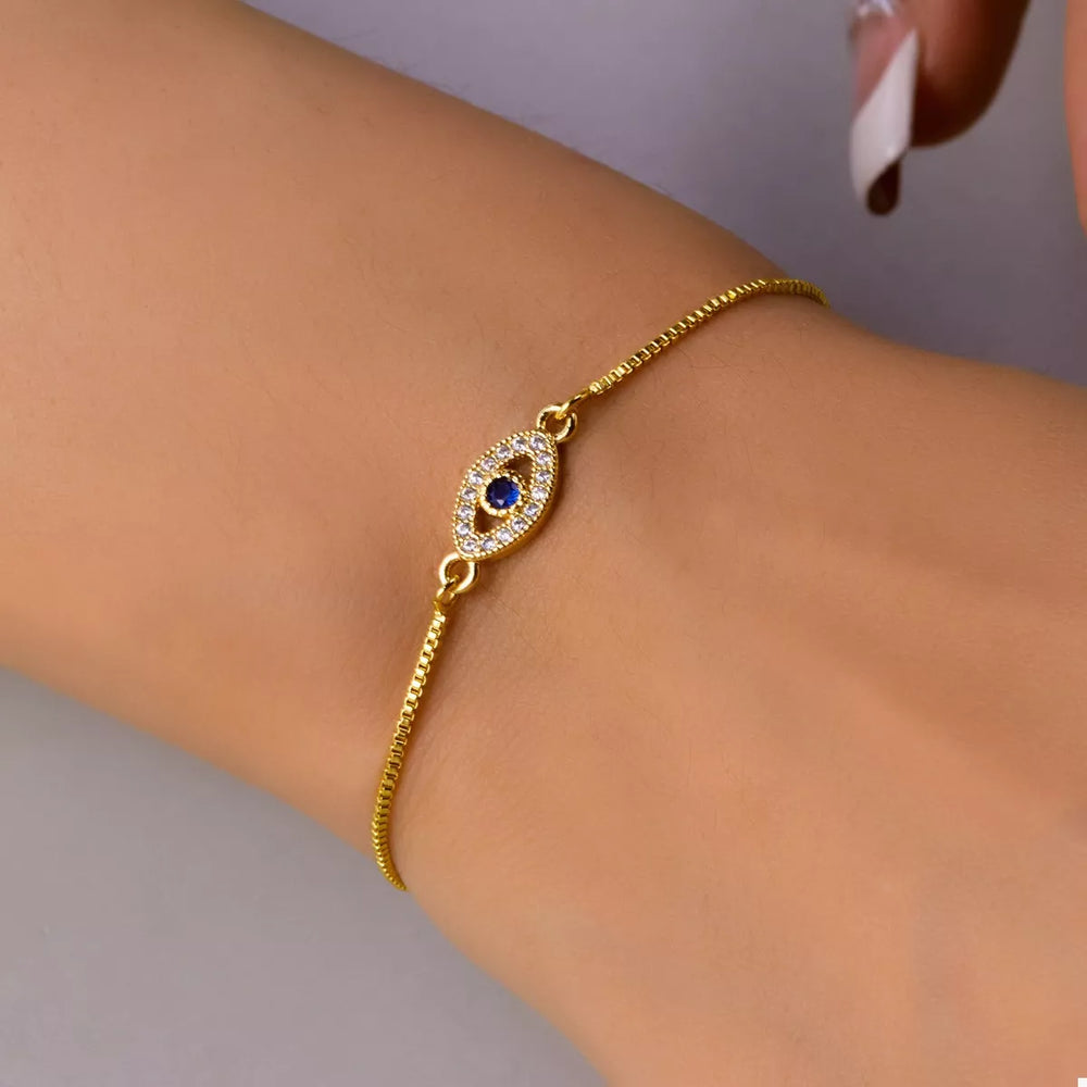 18K Gold-Plated Evil Eye Adjustable Bracelet | Bracelets Daverri Fashions