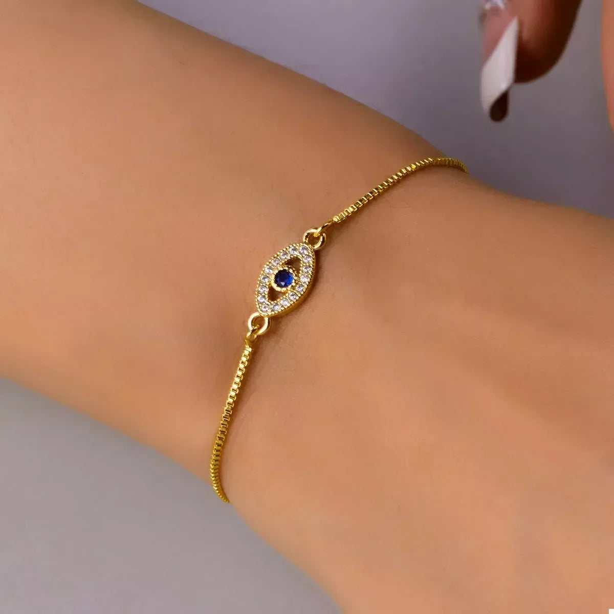 18K Gold-Plated Evil Eye Adjustable Bracelet - DAVERRI FASHIONS