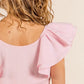 BiBi Wide Layered Ruffle Sleeve Scoop Neck Ribbed Top Tops