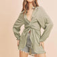 Aemi + Co Tied Collared Neck Long Sleeve Top - DAVERRI FASHIONS