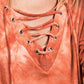BiBi Lace-Up Tie-Dye French Terry Long Sleeve Top - DAVERRI FASHIONS
