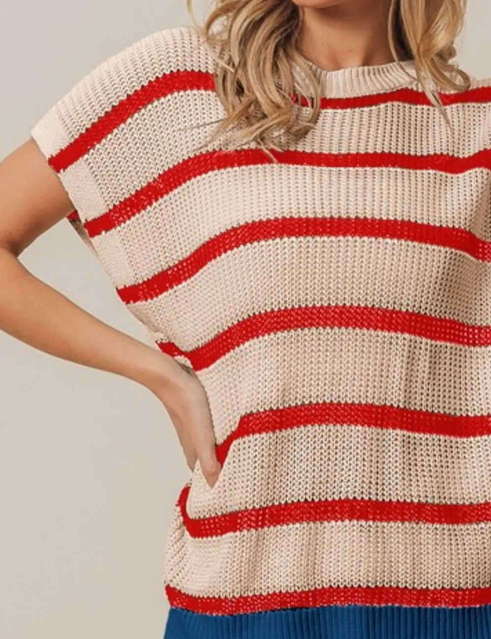 BiBi Fourth Of July Stripe Drop Shoulder Sweater | Sweaters Daverri Fashions