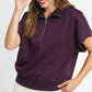 Umgee Full Size Half-Zip Short Sleeve Top Plus Size PLUM Tops