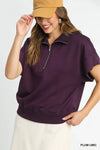 Umgee Full Size Half-Zip Short Sleeve Top Plus Size - DAVERRI FASHIONS