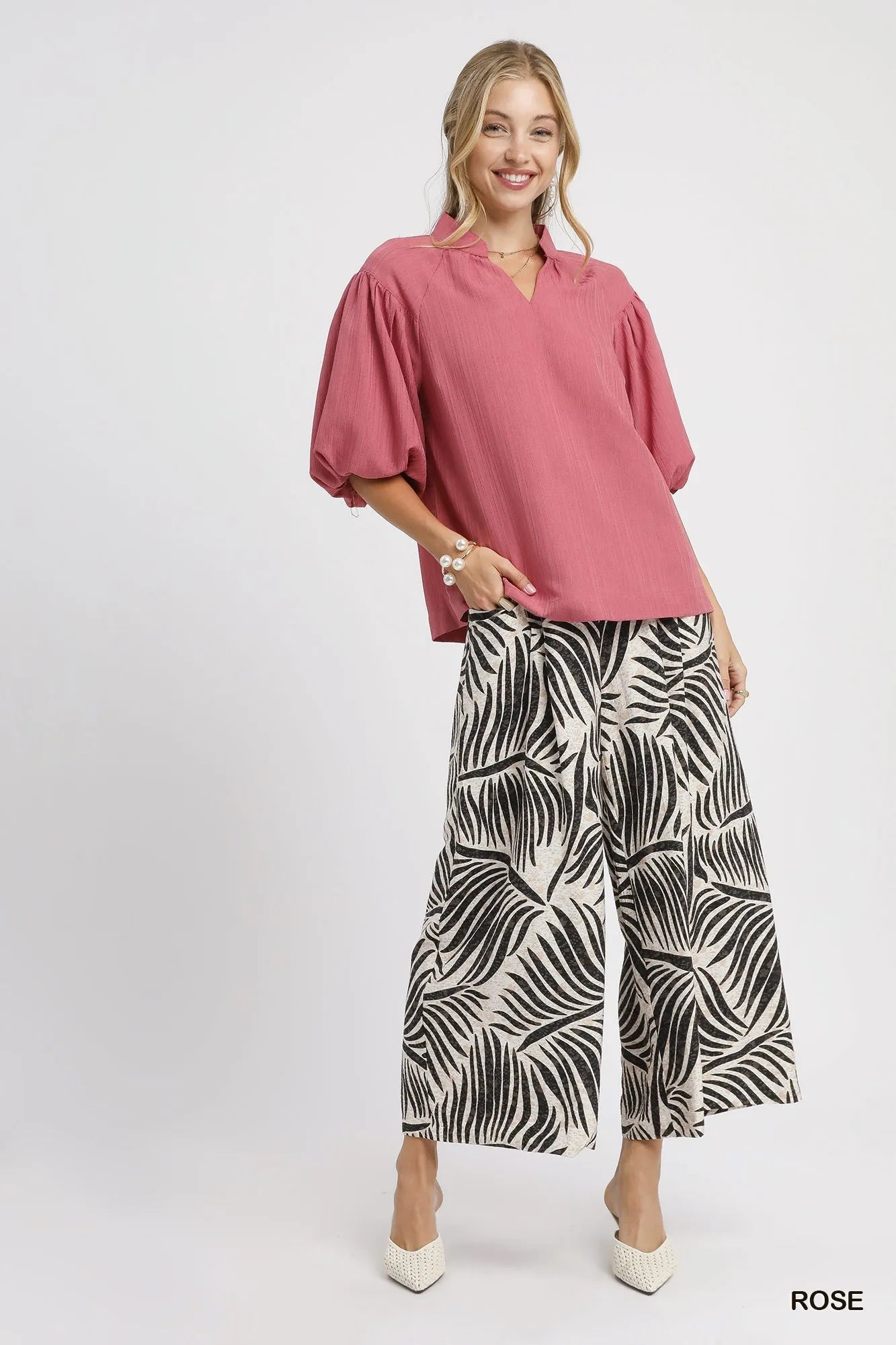 Umgee Textured Puff Sleeve Blouse Tops