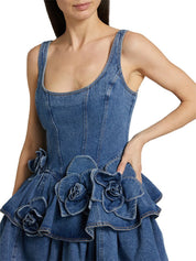 Ruffled Layered Scoop Neck Denim Dress | Daverri Fashions