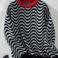Wavy Striped Round Neck Sweater - DAVERRI FASHIONS
