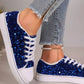 Sequin Round Toe Flat Sneakers - DAVERRI FASHIONS