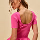 Vibrant pink SO ME ribbed knit short sleeve peplum sweater top