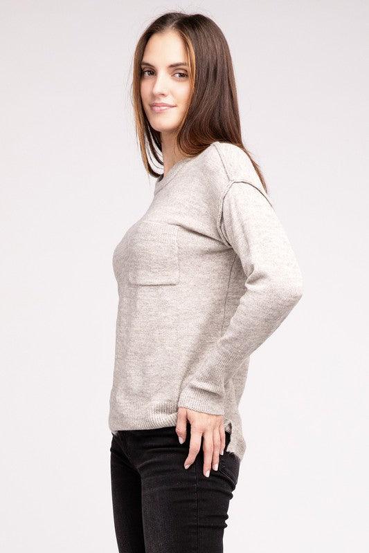 Zenana Hi-Low Hem Round Neck Sweater Sweaters