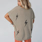 Lightning V-Neck Short Sleeve Knit Top - DAVERRI FASHIONS