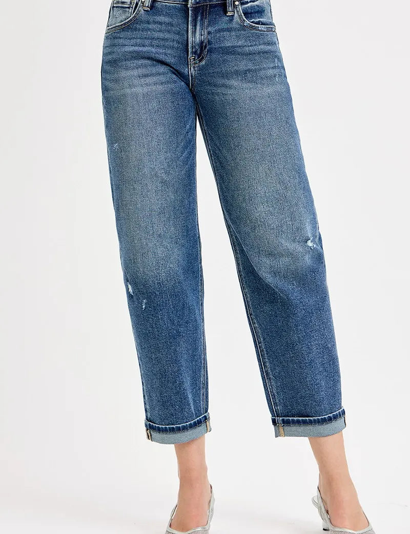 RISEN Full Size Low Rise Crop Boyfriend Jeans | Jeans Daverri Fashions