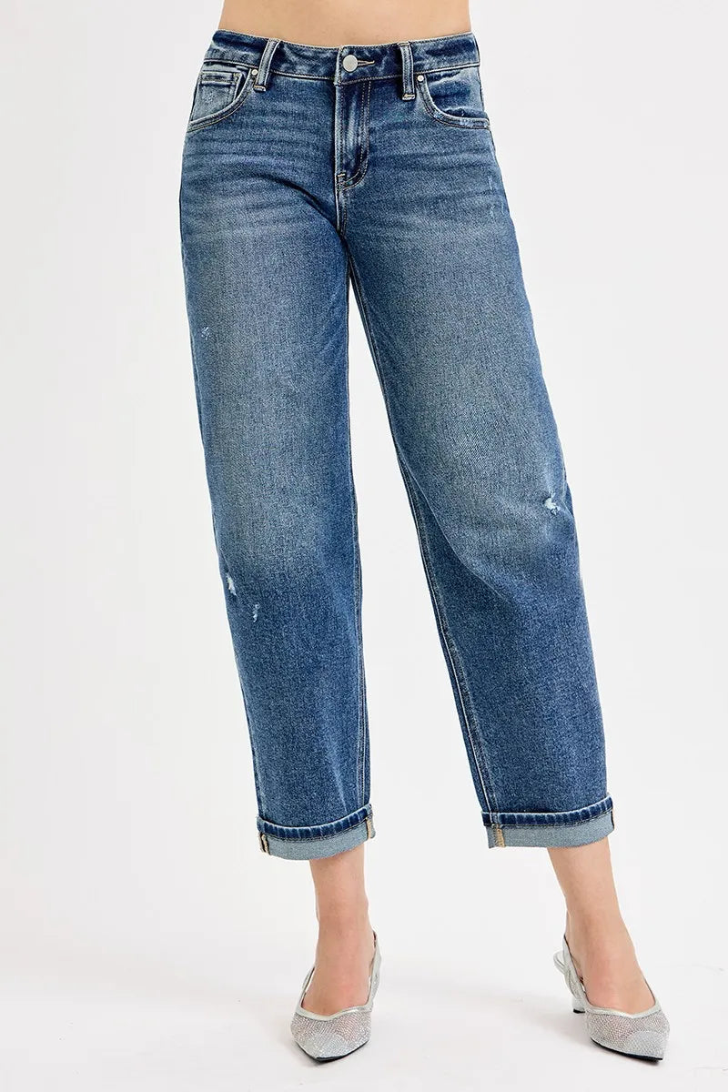 RISEN Full Size Low Rise Crop Boyfriend Jeans Jeans