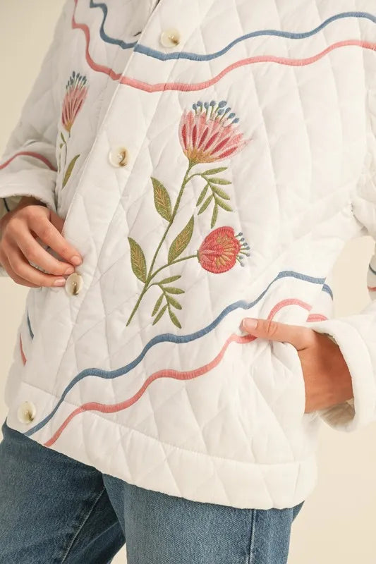 MABLE Floral Multi Color Embroidered Quilted Jacket
