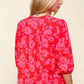 Haptics Full Size Ribbon Bow Floral Balloon Sleeve Blouse Blouses