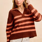 BiBi Striped Sweater Top with Collar Stitched Details - DAVERRI FASHIONS