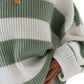 Cozy oversized ribbed sage green and white striped plus size sweater by Daverri Fashions