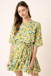Mittoshop Floral Tie Waist Half Sleeve Mini Dress | Mini Dresses Daverri Fashions