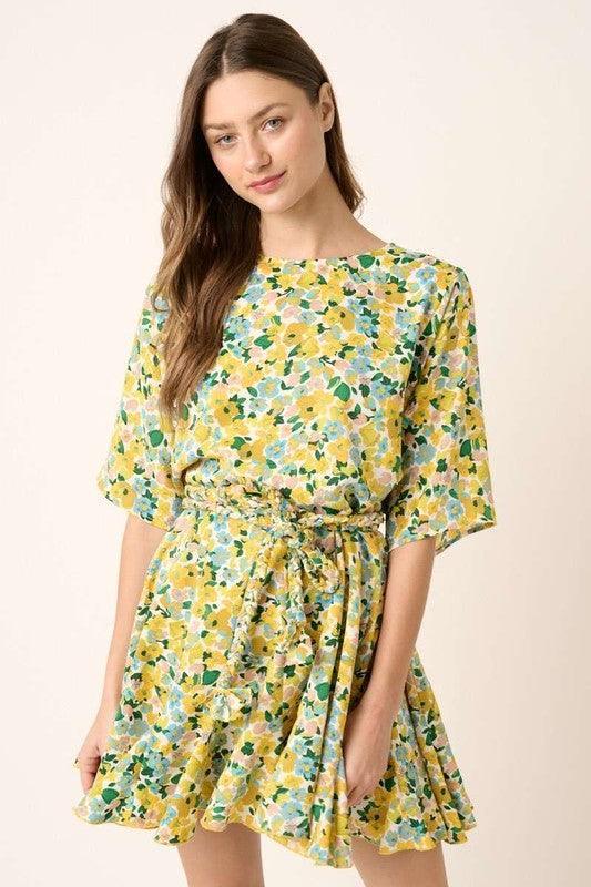 Mittoshop Floral Tie Waist Half Sleeve Mini Dress - DAVERRI FASHIONS