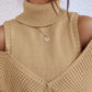 Waffle Knit Cold Shoulder Turtleneck Sweater - DAVERRI FASHIONS