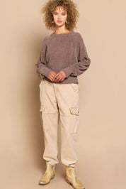 POL Round Neck Backless Sweater with Ribbed Edge | Sweaters Daverri Fashions