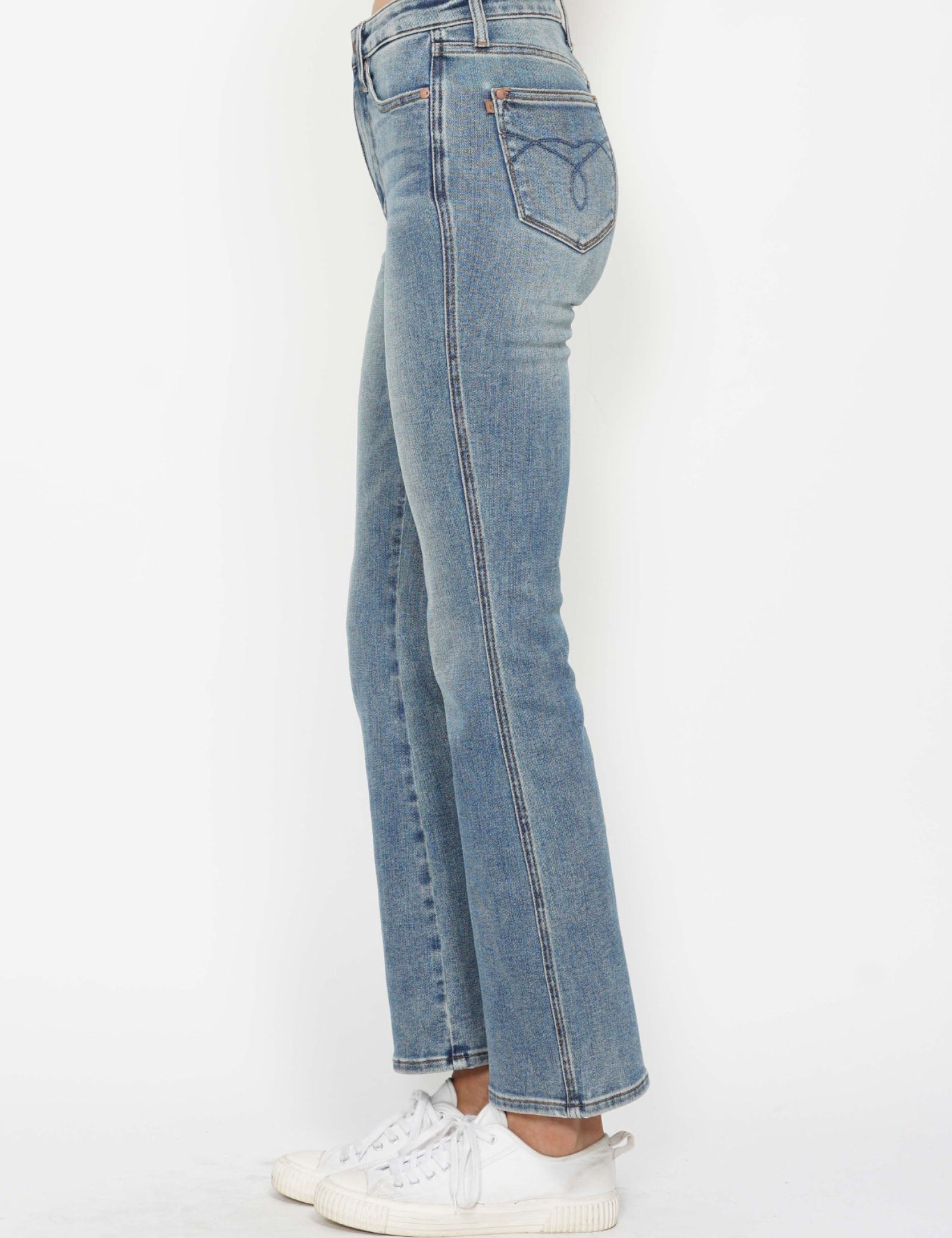 Judy Blue Full Size Tummy Control Back Embroidered Pocketed Bootcut Jeans Plus Size | Daverri Fashions