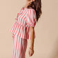 SO ME Front Tie Stripe Top With Puff Sleeves and Wide Leg Pants Set