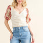 And The Why Full Size Floral Print Textured Sleeve Knit Top - DAVERRI FASHIONS