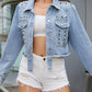 Studded Button Up Long Sleeve Denim Jacket - DAVERRI FASHIONS