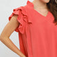 Umgee coral linen flutter sleeve shift dress with pockets, v-neck and ruffles