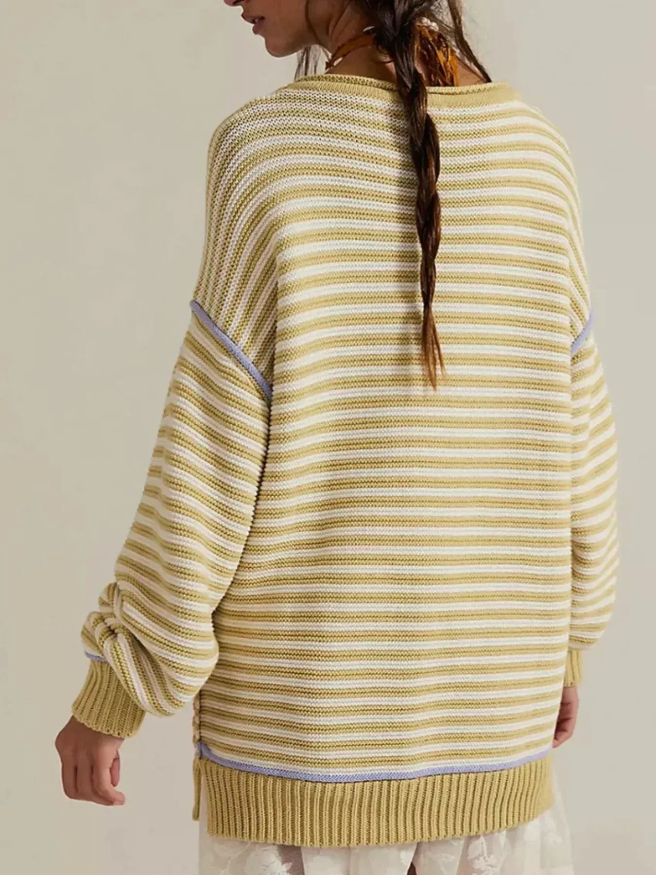 Slit Striped Oversized Sweater - DAVERRI FASHIONS